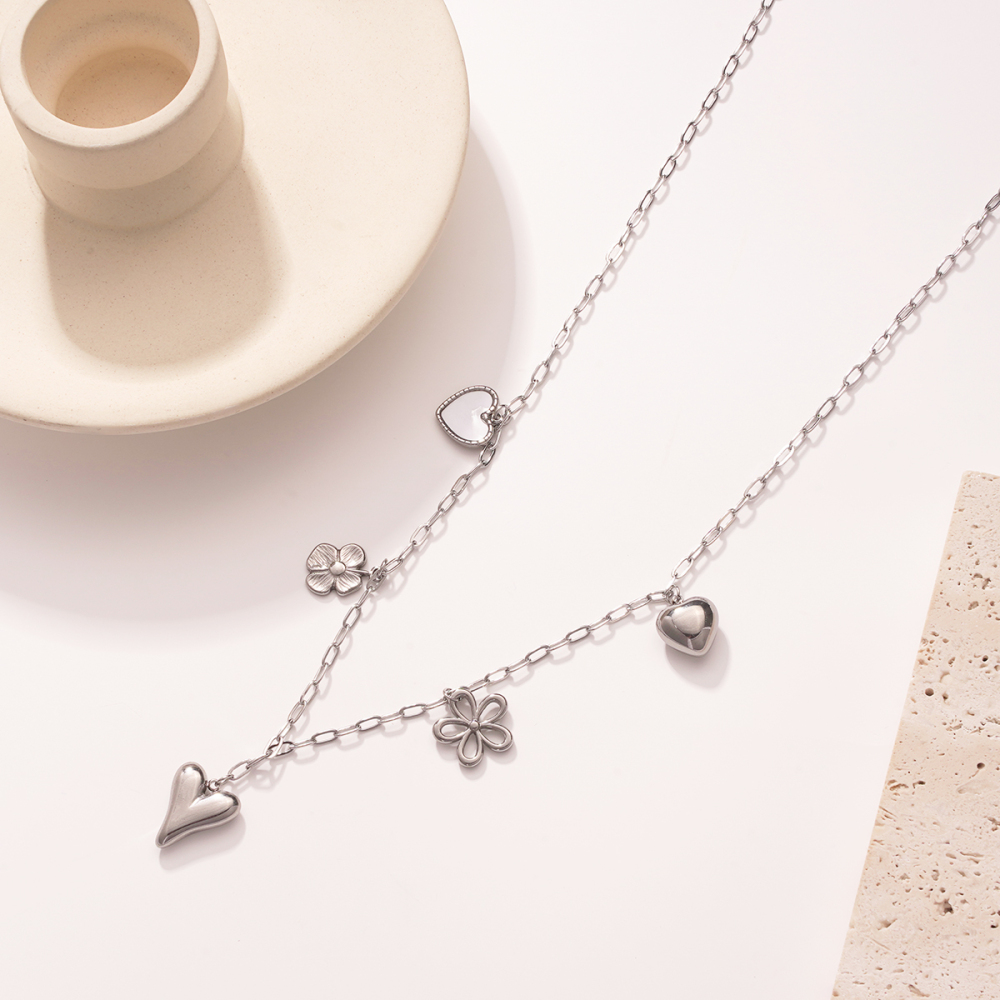 Colliers Pendentifs Pour Femmes En Acier Inoxydable Étanche, Couleur Or, Avec Pendentif Cœur Et Fleur Scintillants Image6