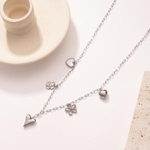Colliers Pendentifs Pour Femmes En Acier Inoxydable Étanche, Couleur Or, Avec Pendentif Cœur Et Fleur Scintillants h5 Image6