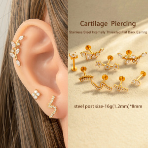 Boucles D'Oreilles Piercing En Acier Inoxydable Étanche Couleur Or Avec Zircon (1 Pièce) h5 Image4