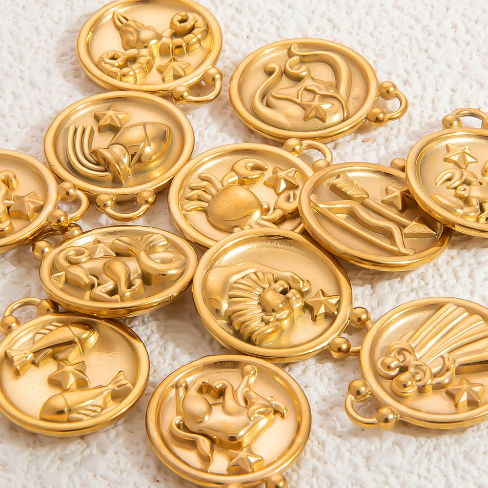 Pendentifs Pour Femmes Constellation Ronds En Acier Inoxydable Étanche Couleur Or h5Image4