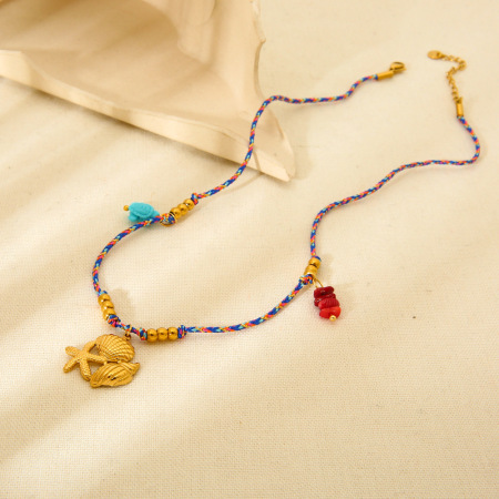 1 paire de colliers pendentifs pour femmes, style bohème, en forme de tortue, en acier inoxydable étanche couleur or, collection classique 2