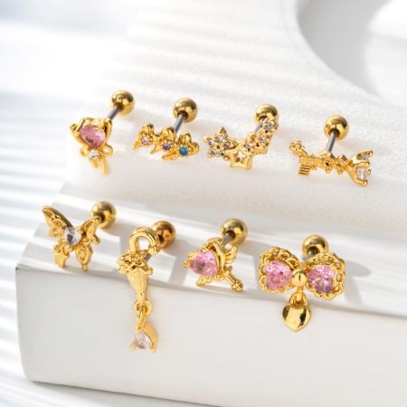Boucles d'oreilles piercing pour femme, série Simple, cœur simple, cuivre, or, zircone