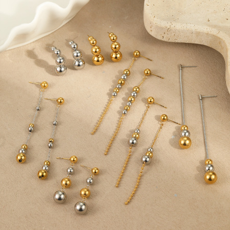 Boucles d'oreilles pendantes pour femme, en acier inoxydable doré, imperméables, avec perles, collection Simple Series (1 paire).