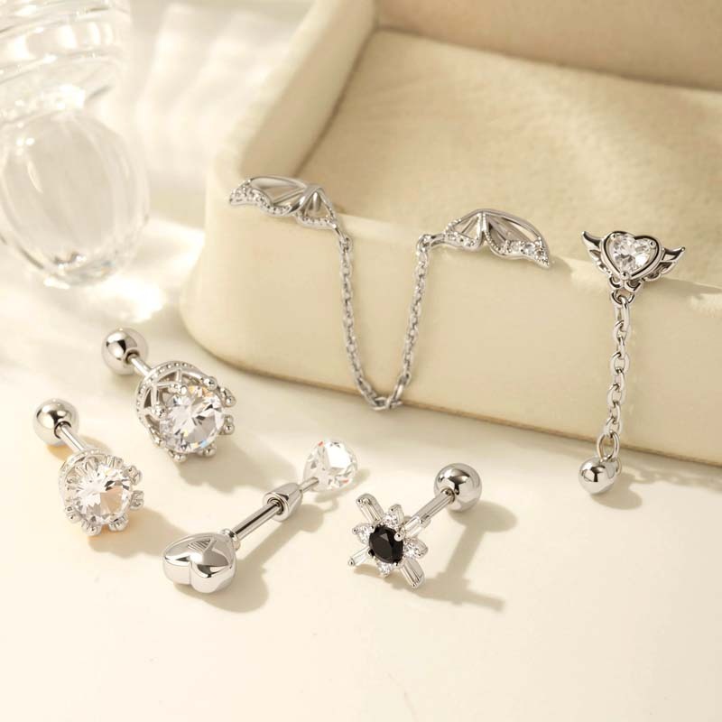 1 Pièce De Boucles D'Oreilles Piercing Pour Femme En Forme De Cœur Simple, Couleur Cuivre Et Or, Zircone Image7