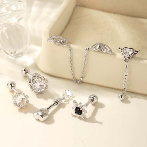 1 Pièce De Boucles D'Oreilles Piercing Pour Femme En Forme De Cœur Simple, Couleur Cuivre Et Or, Zircone h5 Image7