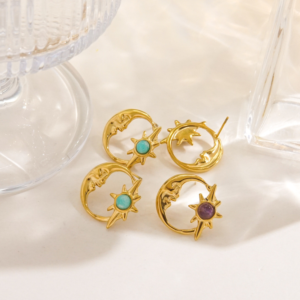 Boucles D'Oreilles Puces Pour Femmes, Style Rétro Géométrique Simple, En Acier Inoxydable Étanche. Image2