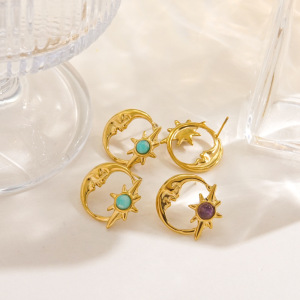 Boucles D'Oreilles Puces Pour Femmes, Style Rétro Géométrique Simple, En Acier Inoxydable Étanche. h5 Image2