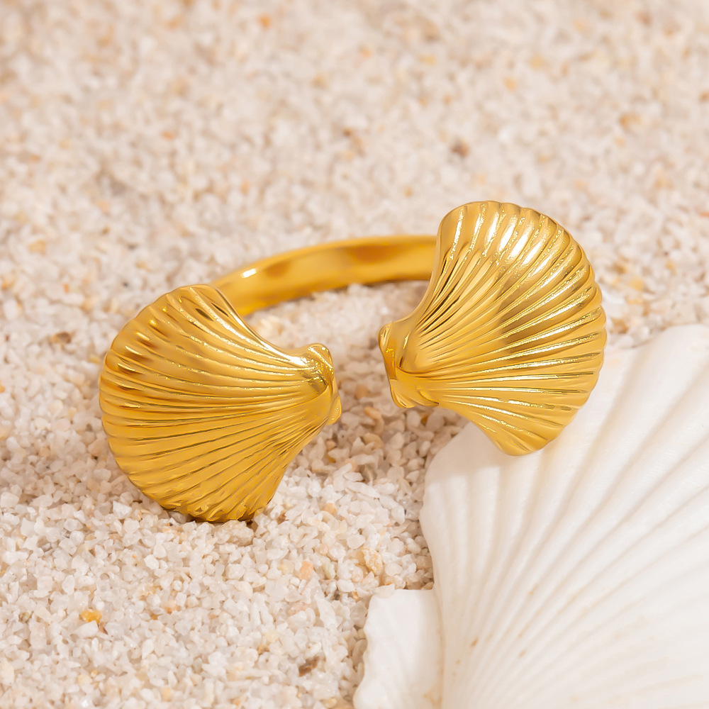Bague Femme Étanche En Acier Inoxydable Doré, Motif Étoile De Mer Et Fleur, Collection Océan Image5