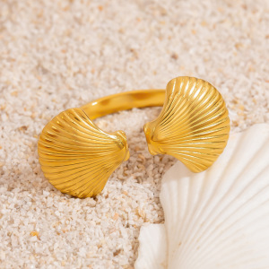 Bague Femme Étanche En Acier Inoxydable Doré, Motif Étoile De Mer Et Fleur, Collection Océan h5 Image5