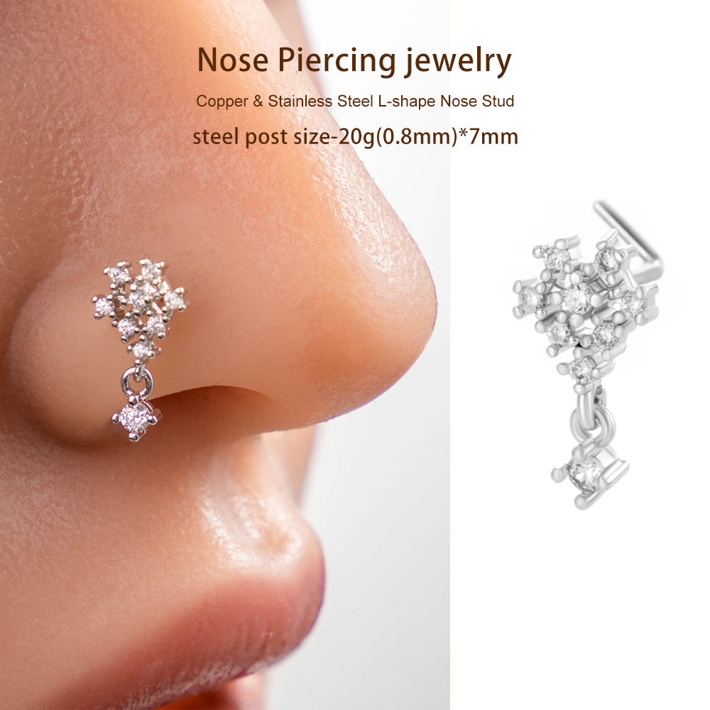 1 Pièce De Clou De Nez En Forme De Fleur En Cuivre Doré Et Zircon Pour Femme Image6