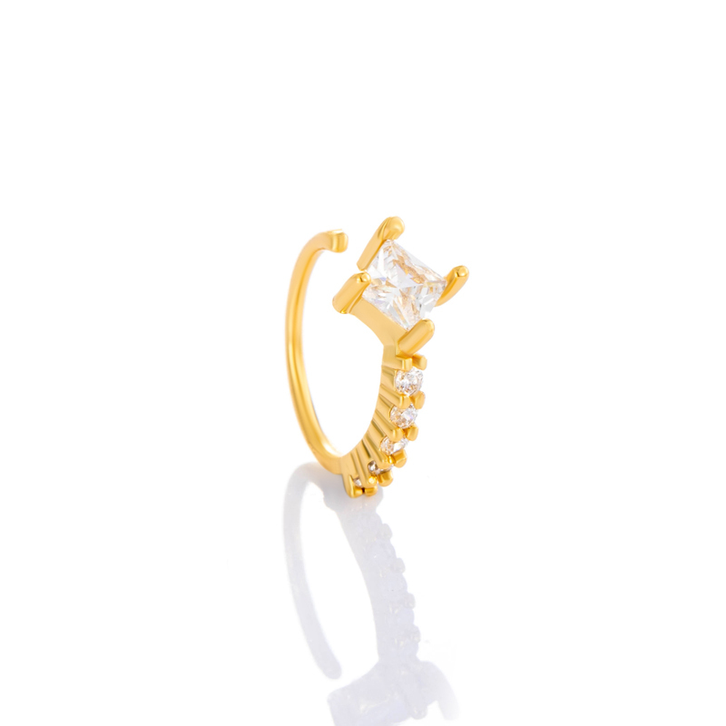 1 Pièce De Piercing De Nez Carré En Cuivre Doré Et Zircon Pour Femme