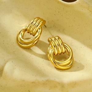 Boucles D'Oreilles Puces Élégantes Et Géométriques En Acier Inoxydable Doré, Étanches, Collection Simple Series, Pour Femme (1 Paire). h5 Image3