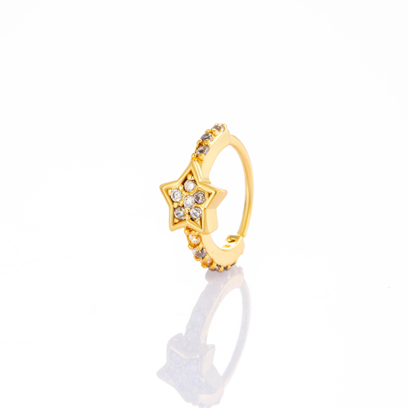 1 Piercing De Nez Pour Femme En Forme D'Étoile Brillante, Couleur Cuivre Et Or, Zircon 