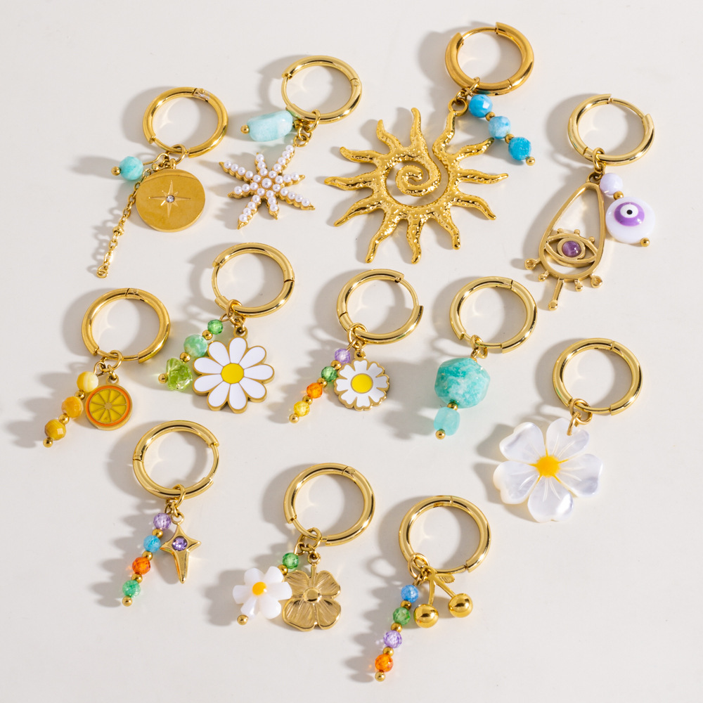 Boucles D'Oreilles Pendantes Pour Femmes, Motif Floral De Vacances, En Acier Inoxydable Étanche, Collection Simple Series Image2