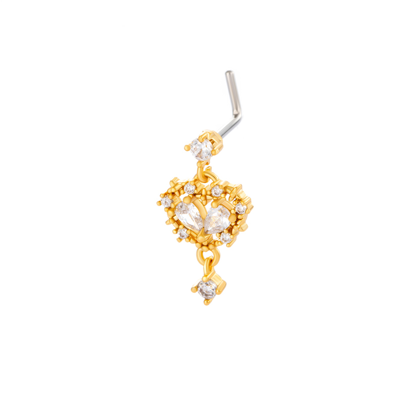 1 Pièce De Piercing De Nez En Forme De Cœur En Cuivre Doré Et Zircon Pour Femme 