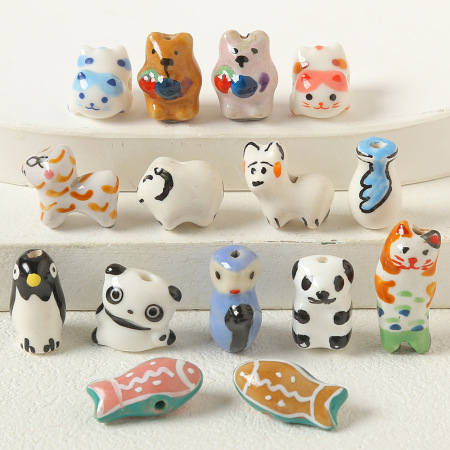 1 pièce de perle en céramique en forme d'animal mignon pour bijoux à faire soi-même