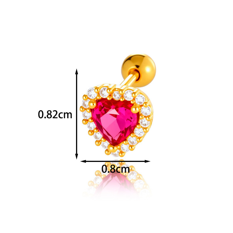 1 Pièce De Boucles D'Oreilles Piercing Pour Femme En Forme De Cœur Simple, Couleur Cuivre Et Or, Zircone h5Image2