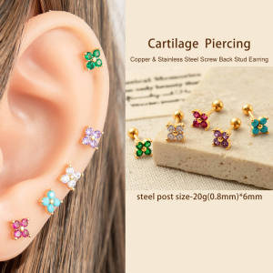 Boucles D'Oreilles Piercing Pour Femme, Série Simple, Fleur Simple, Cuivre, Or, Zircone h5 Image3