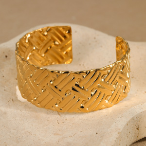 Bracelet Jonc Élégant Et Résistant À L'Eau, Couleur Or, En Acier Inoxydable, Collection Luxe (1 Pièce) h5 Image4