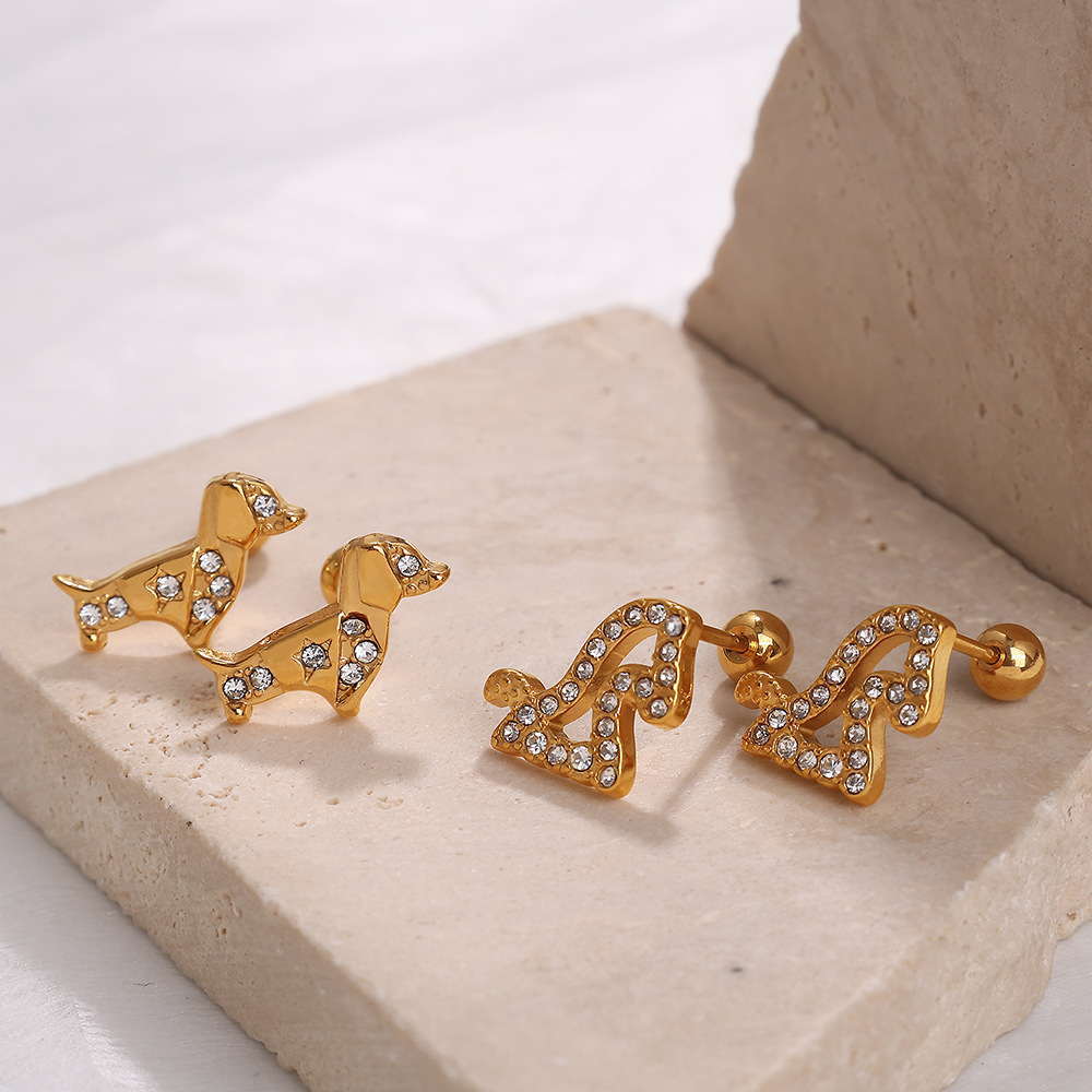 Boucles D'Oreilles Piercing Mignonnes En Acier Inoxydable Étanche Couleur Or, Motif Animal h5Image3
