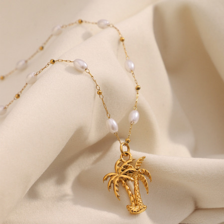 Colliers pendentifs pour femmes en acier inoxydable étanche, motif plante de vacances, collection Simple