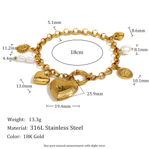 Bracelet À Breloques Daily Heart En Acier Inoxydable Étanche Pour Femme (1 Pièce), Collection Classique. h5 Image2