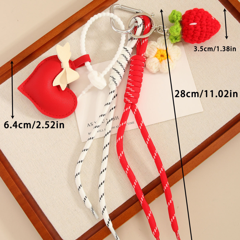 1 Breloque De Sac En Forme De Cœur En Pu Avec Fleur De Fraise Image6