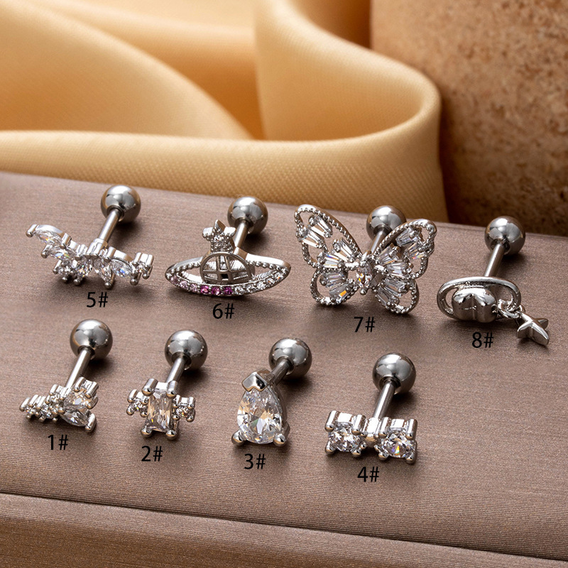 1 Pièce De Boucles D'Oreilles Piercing Pour Femme En Forme De Cœur Simple, Couleur Cuivre Et Or, Zircone h5Image6