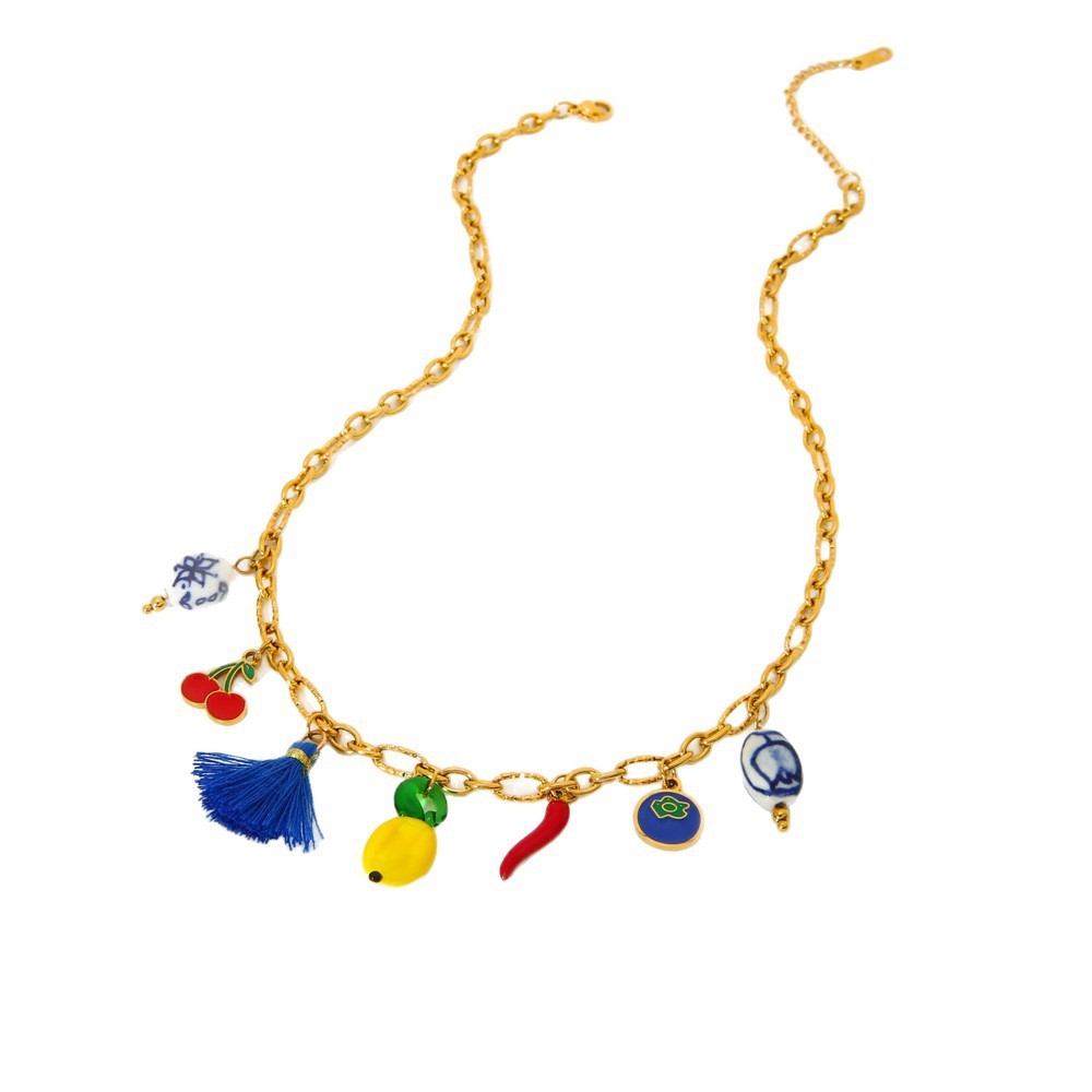 Colliers Pendentifs En Acier Inoxydable Diy De La Série Sweet Fruit Image5