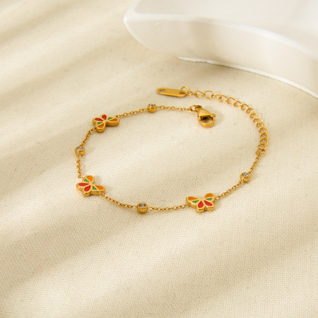 Bracelets pour femmes en acier inoxydable étanches avec papillon coloré et tendance