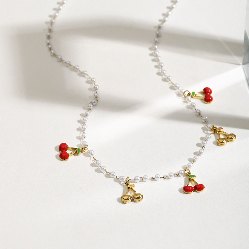 Collier Pendentif Sweet Cherry En Acier Inoxydable Étanche Couleur Or Image5