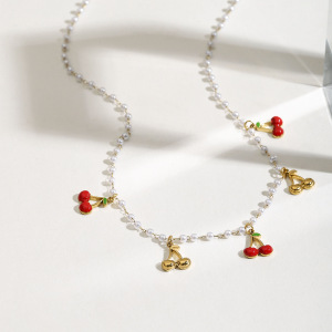 Collier Pendentif Sweet Cherry En Acier Inoxydable Étanche Couleur Or h5 Image5