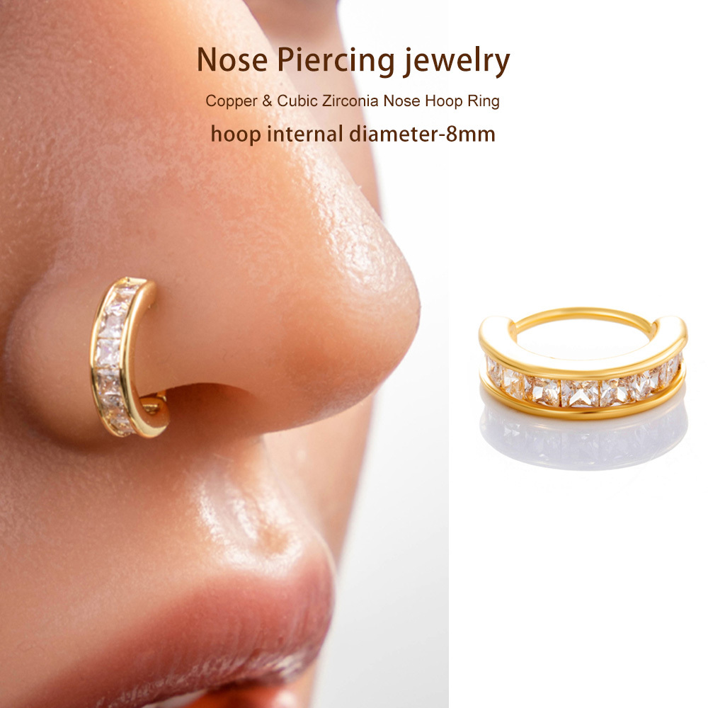 1 Piercing De Nez Rectangulaire En Cuivre Doré Et Zircon Pour Femme Image5