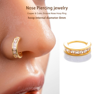 1 Piercing De Nez Rectangulaire En Cuivre Doré Et Zircon Pour Femme h5 Image5