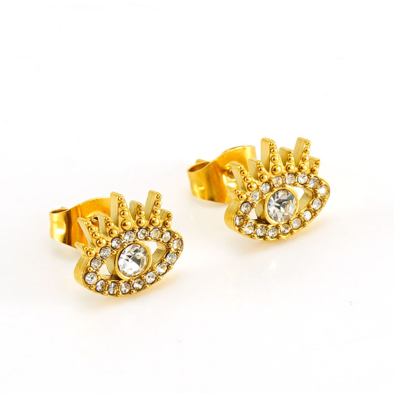 Boucles D'Oreilles Piercing Œil De Diable En Acier Inoxydable Étanche Couleur Or 