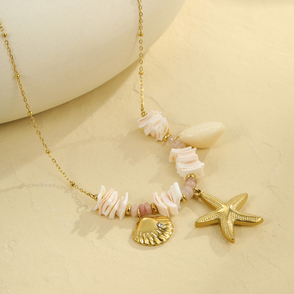 Colliers Pendentifs Pour Femmes, Design Créatif, Coquillage, Étoile De Mer, Couleur Or Image4