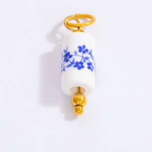 Pendentifs Pour Femmes En Porcelaine Bleue Et Blanche, Acier Inoxydable, Couleur Or, Étanches h5 