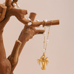 Colliers Pendentifs Pour Femmes En Acier Inoxydable Étanche, Motif Plante De Vacances, Collection Simple h5 Image3