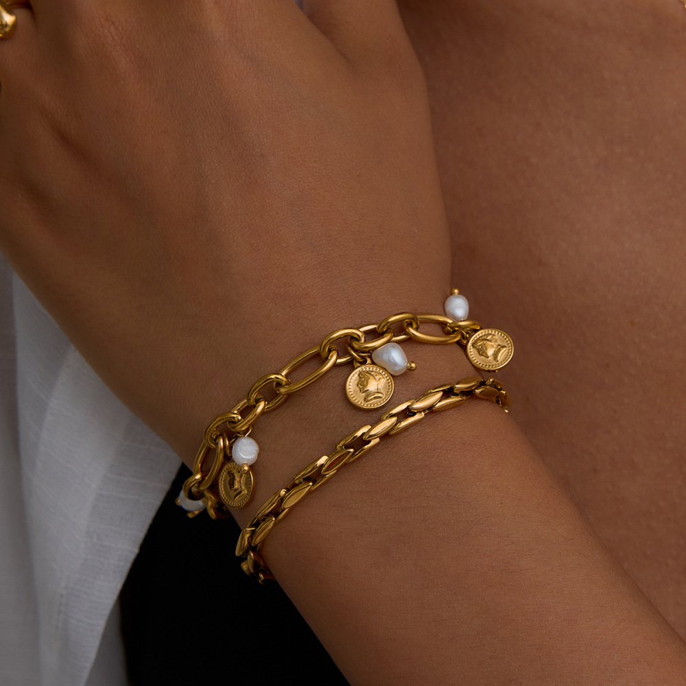Bracelets Classiques En Acier Inoxydable Étanches, Couleur Or Image2