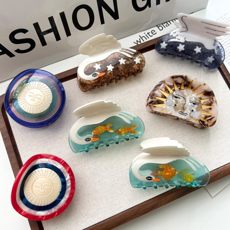1 paire de pinces à cheveux pour femme en acétate, style décontracté, série Simple, soleil/lune