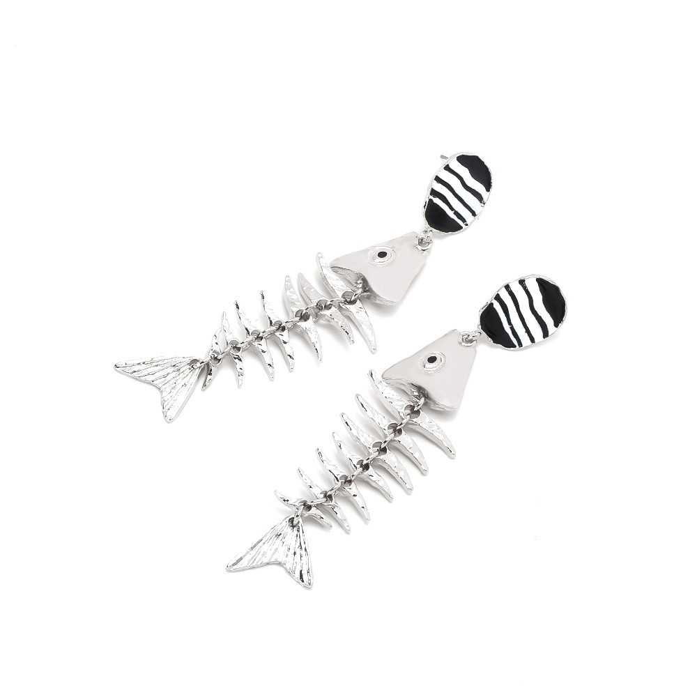 Boucles D'Oreilles Pendantes En Alliage En Forme D'Arête De Poisson Image4