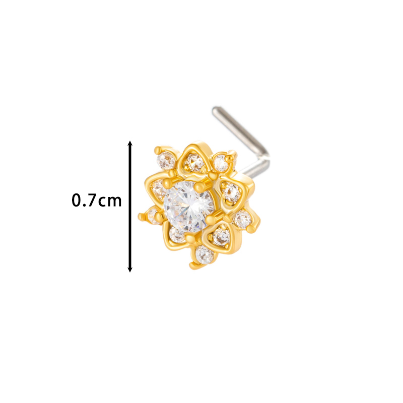 1 Pièce De Clou De Nez Luxueux En Forme De Fleur, Couleur Cuivre Et Or, Serti De Zircons Pour Femme h5Image2