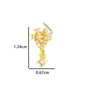 1 Pièce De Clou De Nez En Forme De Fleur En Cuivre Doré Et Zircon Pour Femme h5 Image2