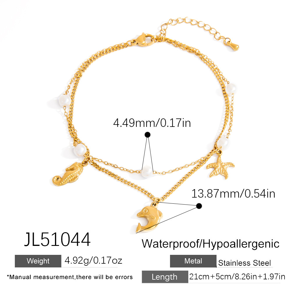 Bracelet De Cheville Simple Series Casual Turtle En Acier Inoxydable Étanche Couleur Or h5Image2