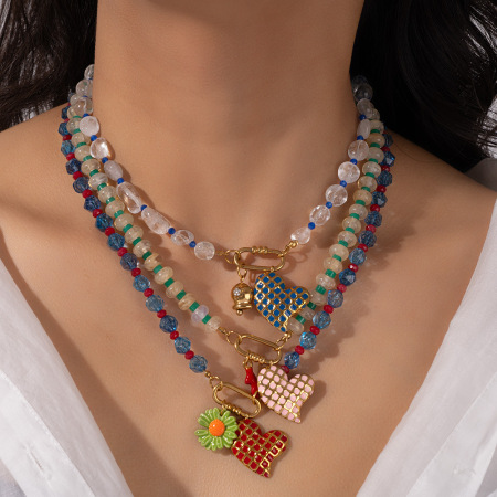 1 paire de colliers pendentifs pour femmes, collection romantique « Sweet Heart », en acier inoxydable étanche couleur or