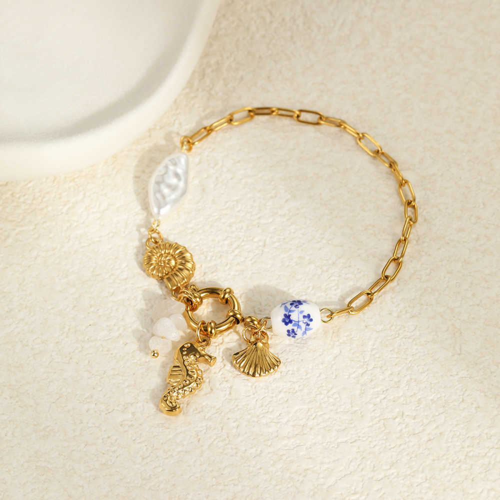 1 Paire De Bracelets À Breloques Pour Femme, Motif Tortue, Collection Romantique, En Acier Inoxydable, Couleur Or, Étanches. h5Image5