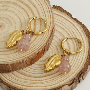 Boucles D'Oreilles Pendantes En Acier Inoxydable Doré, Imperméables, Motif Feuilles h5 Image3