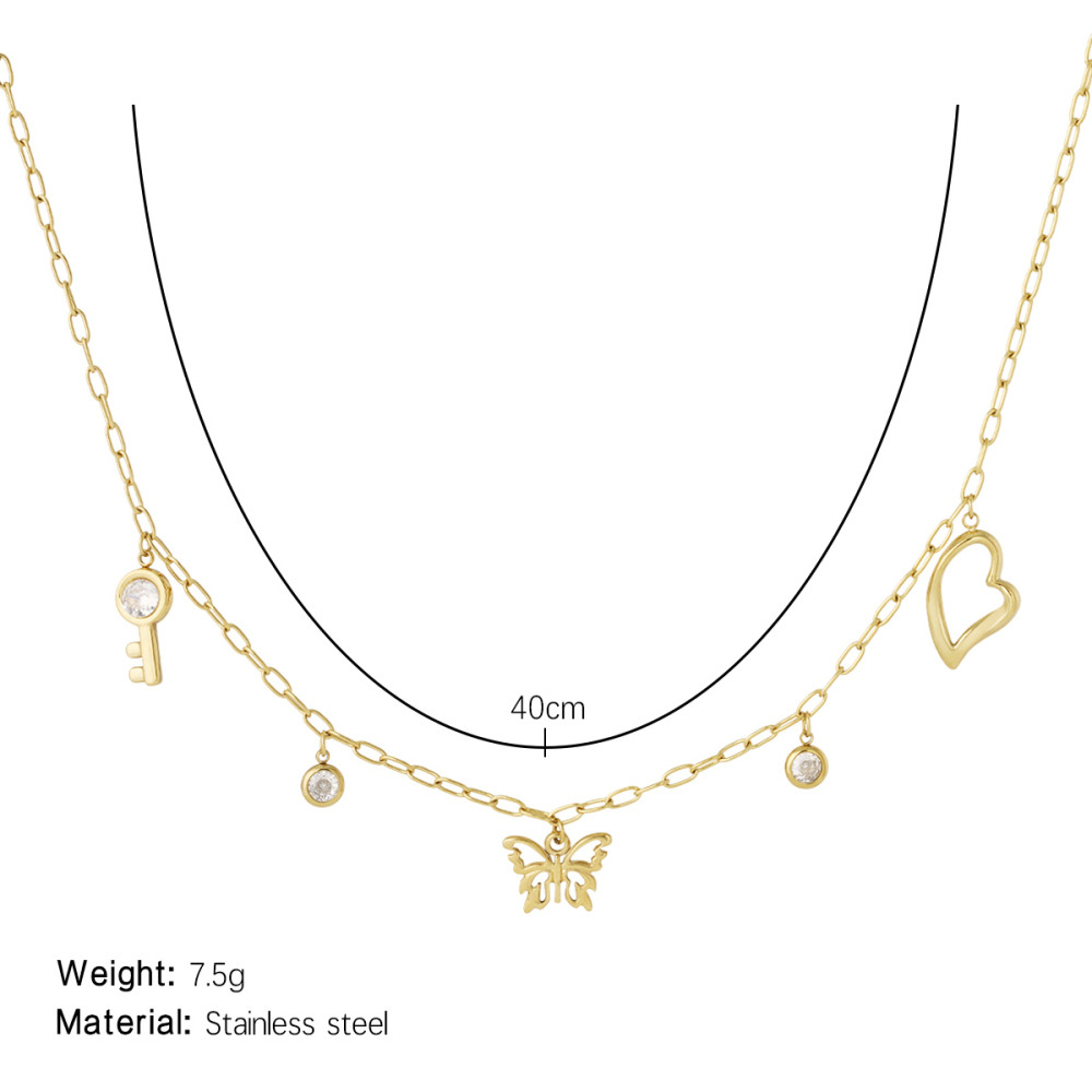 Colliers Pendentifs Pour Femmes En Acier Inoxydable Doré, Brillant Et Étanche, Orné D'Un Papillon Image2