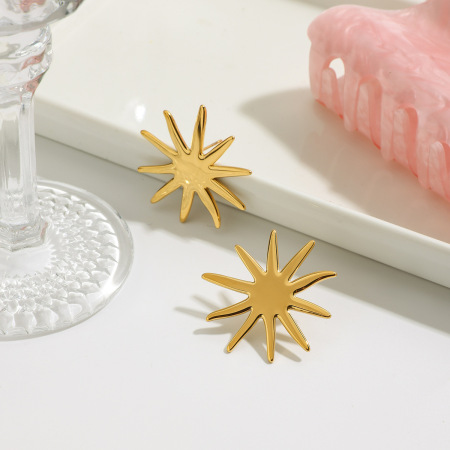Boucles d'oreilles clous Simple Sun en acier inoxydable étanche couleur or