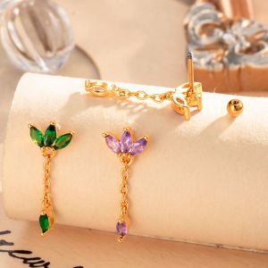 1 Pièce De Boucles D'Oreilles Piercing Géométriques Simples En Cuivre Doré Et Zircon Pour Femmes h5 Image5